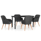 5 Piece Garden Dining Set with Cushions Black