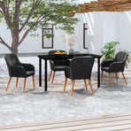 5 Piece Garden Dining Set with Cushions Black
