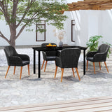 5 Piece Garden Dining Set with Cushions Black