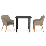 3 Piece Garden Dining Set with Cushions Brown