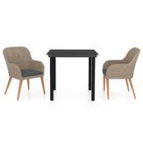 3 Piece Garden Dining Set with Cushions Brown - Front View