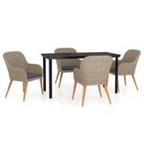 5 Piece Garden Dining Set with Cushions Brown