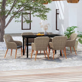 7 Piece Garden Dining Set with Cushions Brown