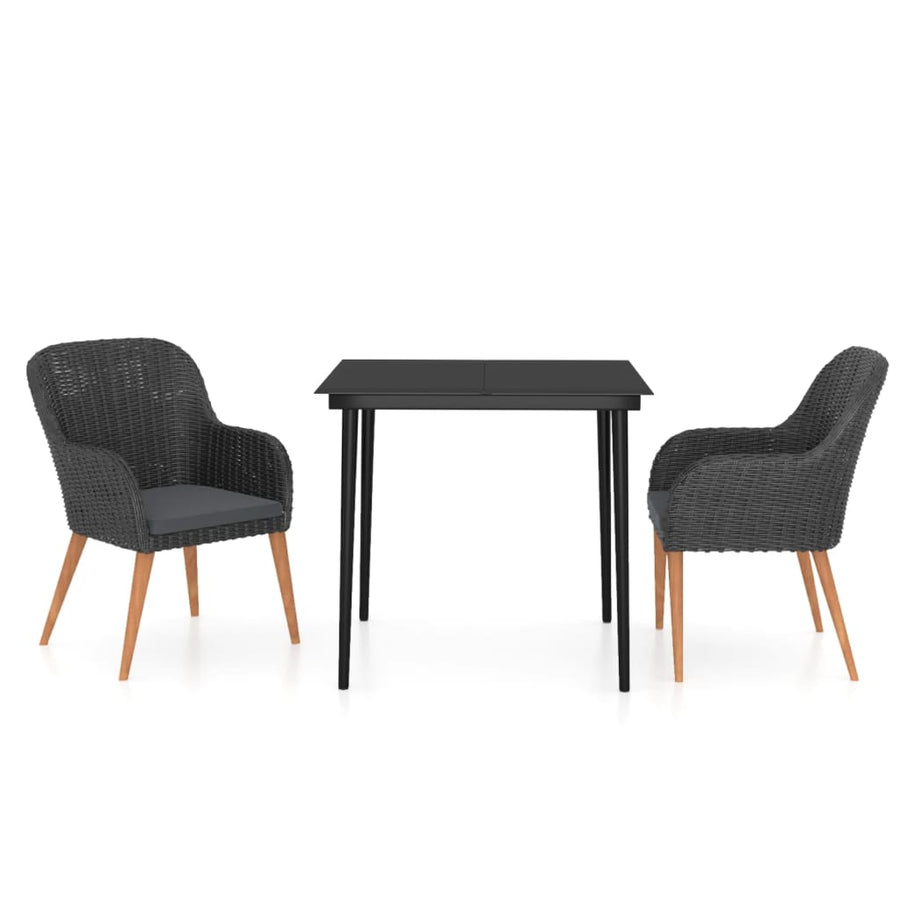 3 Piece Garden Dining Set with Cushions Black