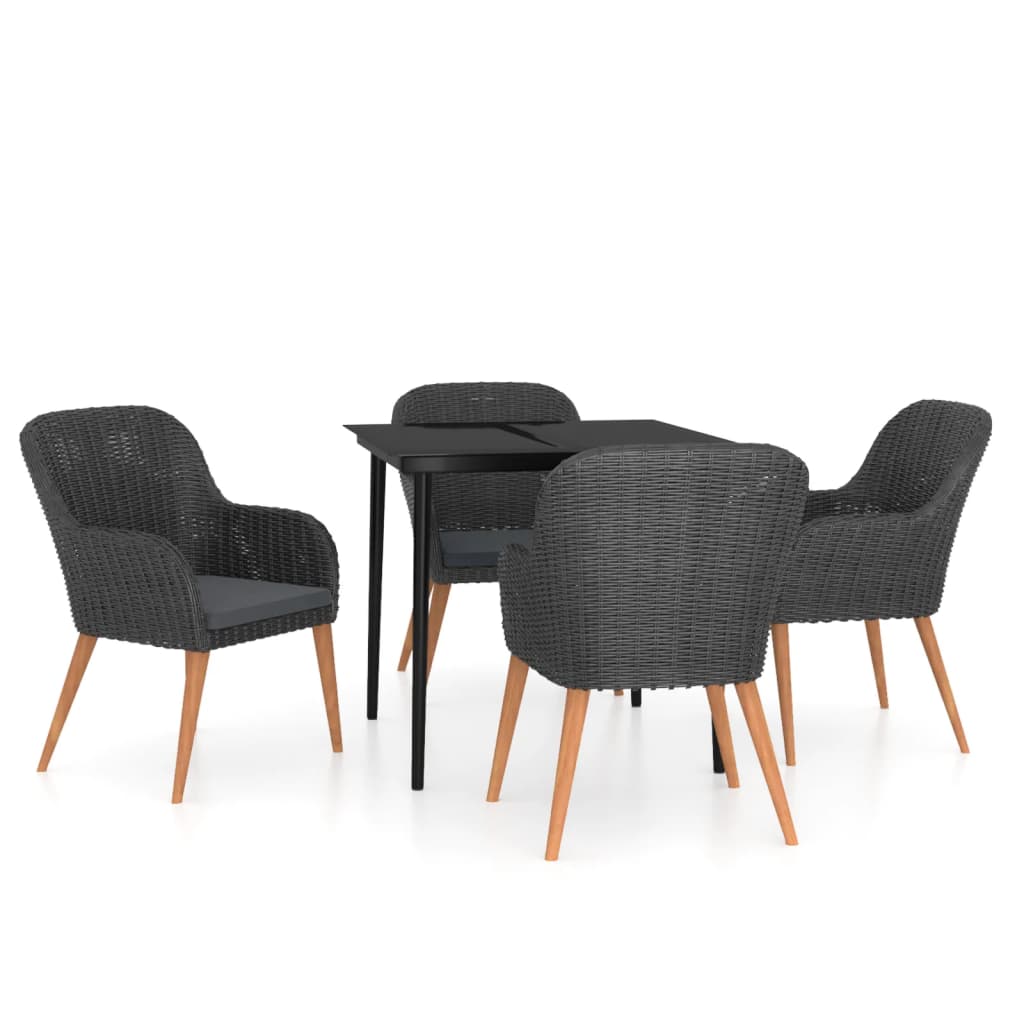5 Piece Garden Dining Set with Cushions Black