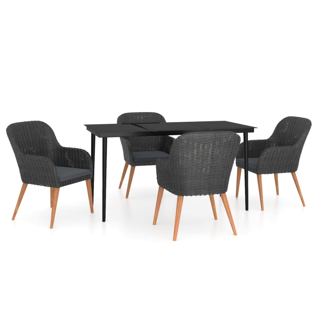 5 Piece Garden Dining Set with Cushions Black