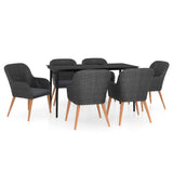 7 Piece Garden Dining Set with Cushions Black - Front View