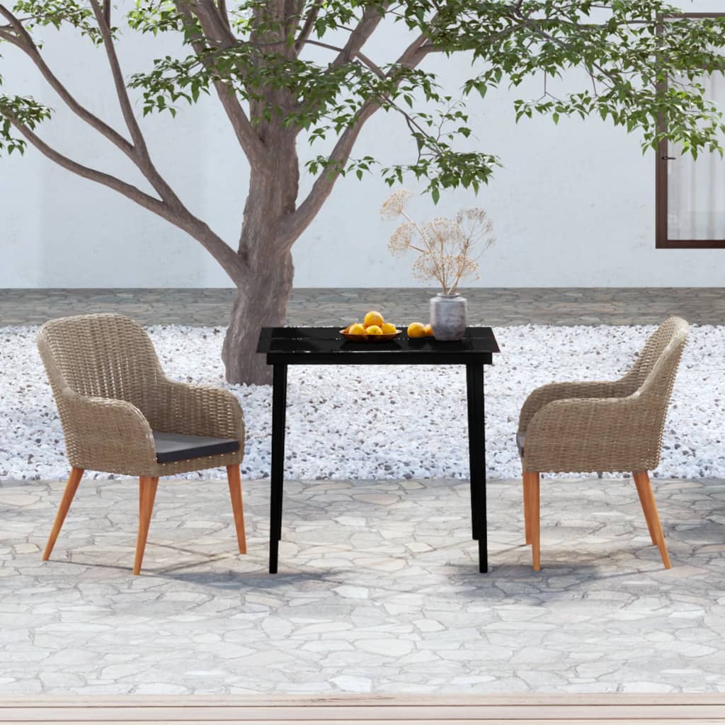 3 Piece Garden Dining Set with Cushions Brown