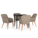 5 Piece Garden Dining Set with Cushions Brown - Front View
