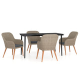 5 Piece Garden Dining Set with Cushions Brown - Front View
