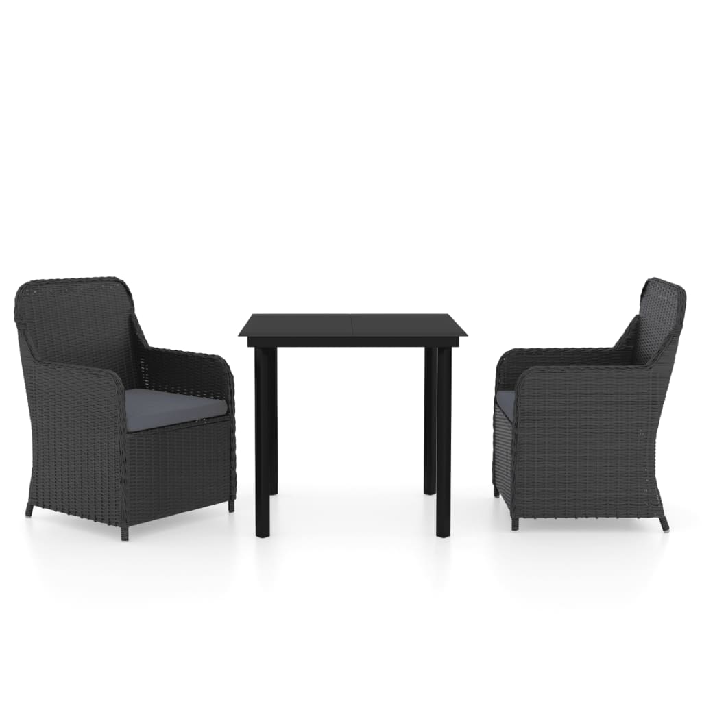 3 Piece Garden Dining Set with Cushions Black