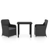 3 Piece Garden Dining Set with Cushions Black