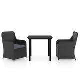 3 Piece Garden Dining Set with Cushions Black - Front View