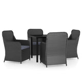 5 Piece Garden Dining Set with Cushions Black - Front View