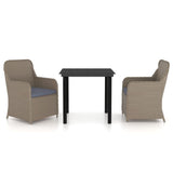 3 Piece Garden Dining Set with Cushions Brown