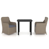 3 Piece Garden Dining Set with Cushions Brown - Front View