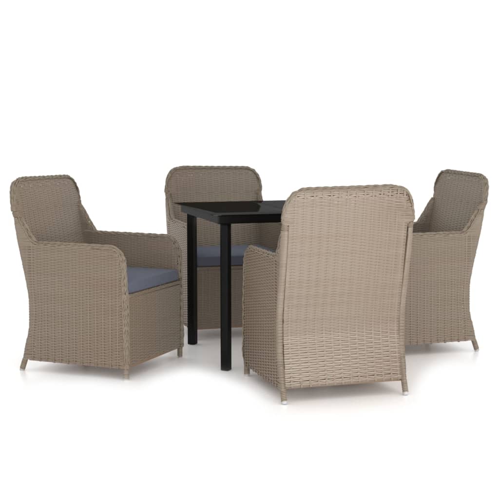 5 Piece Garden Dining Set with Cushions Brown