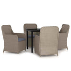 5 Piece Garden Dining Set with Cushions Brown