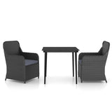 3 Piece Garden Dining Set with Cushions Black - Front View