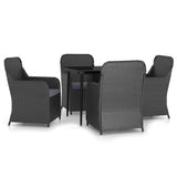 5 Piece Garden Dining Set with Cushions Black - Front View