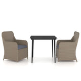 3 Piece Garden Dining Set with Cushions Brown - Front View