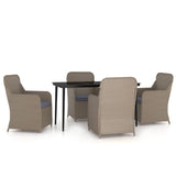 5 Piece Garden Dining Set with Cushions Brown - Front View