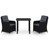 3 Piece Garden Dining Set Black - Front View