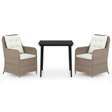 3 Piece Garden Dining Set Brown - Front View