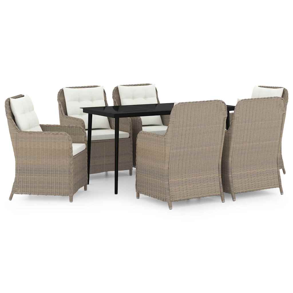 7 Piece Garden Dining Set Brown