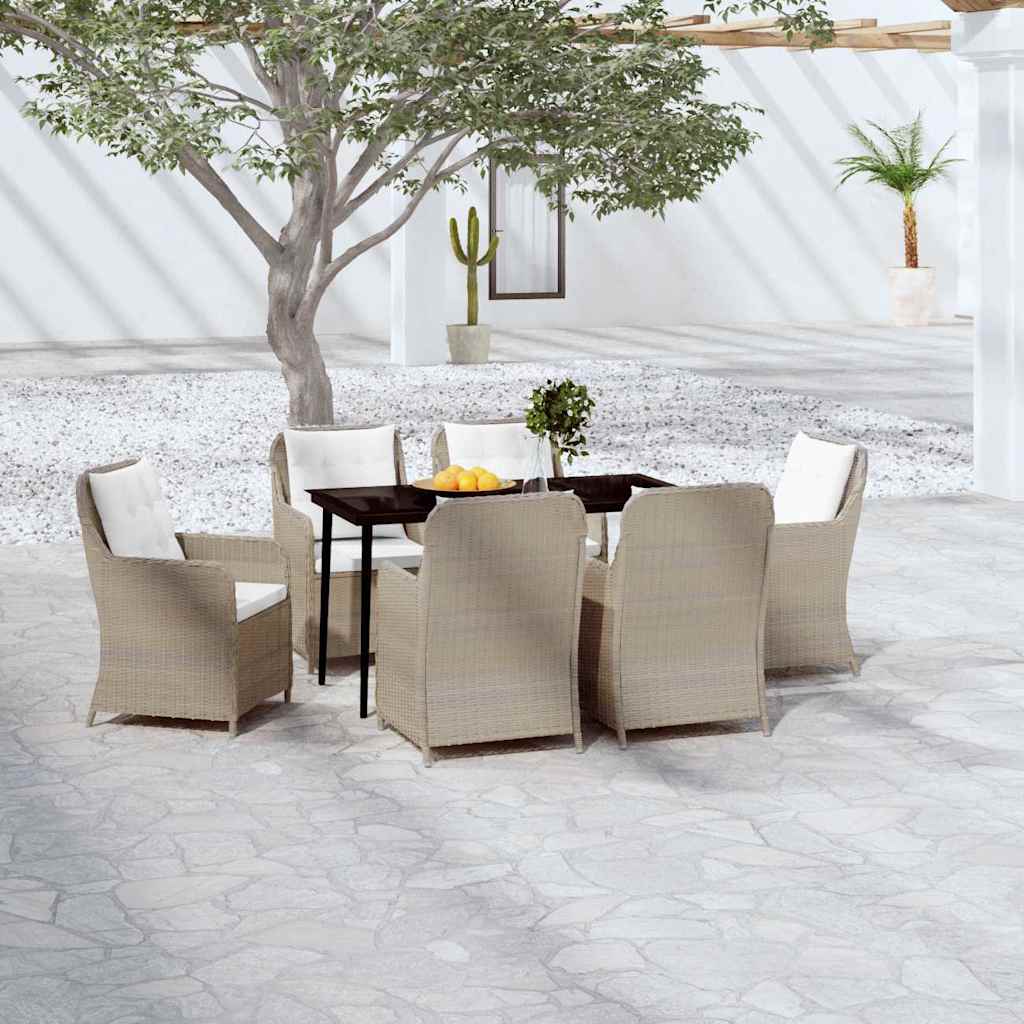 7 Piece Garden Dining Set Brown