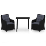 3 Piece Garden Dining Set Black - Front View