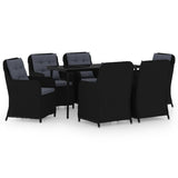 7 Piece Garden Dining Set Black - Front View