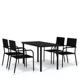 5 Piece Garden Dining Set Black - Front View