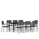 9 Piece Garden Dining Set Grey - Front View