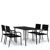 5 Piece Garden Dining Set Black - Front View