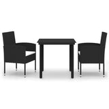 3 Piece Garden Dining Set Black - Front View