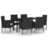 7 Piece Garden Dining Set Black - Front View