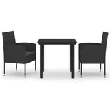 3 Piece Garden Dining Set Black - Front View
