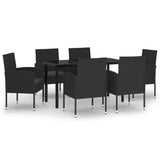 7 Piece Garden Dining Set Black - Front View