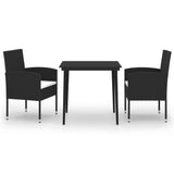3 Piece Garden Dining Set Black - Front View