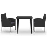 3 Piece Garden Dining Set Black - Front View