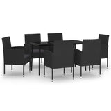 7 Piece Garden Dining Set Black - Front View