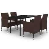 5 Piece Garden Dining Set Poly Rattan and Glass