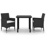3 Piece Garden Dining Set Poly Rattan and Glass - Front View