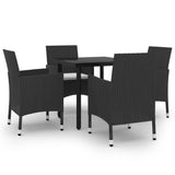 5 Piece Garden Dining Set Poly Rattan and Glass - Front View
