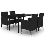 5 Piece Garden Dining Set Poly Rattan and Glass - Front View