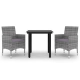 3 Piece Garden Dining Set Poly Rattan and Glass - Front View