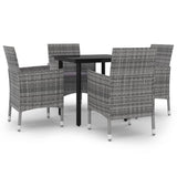 5 Piece Garden Dining Set Poly Rattan and Glass - Front View