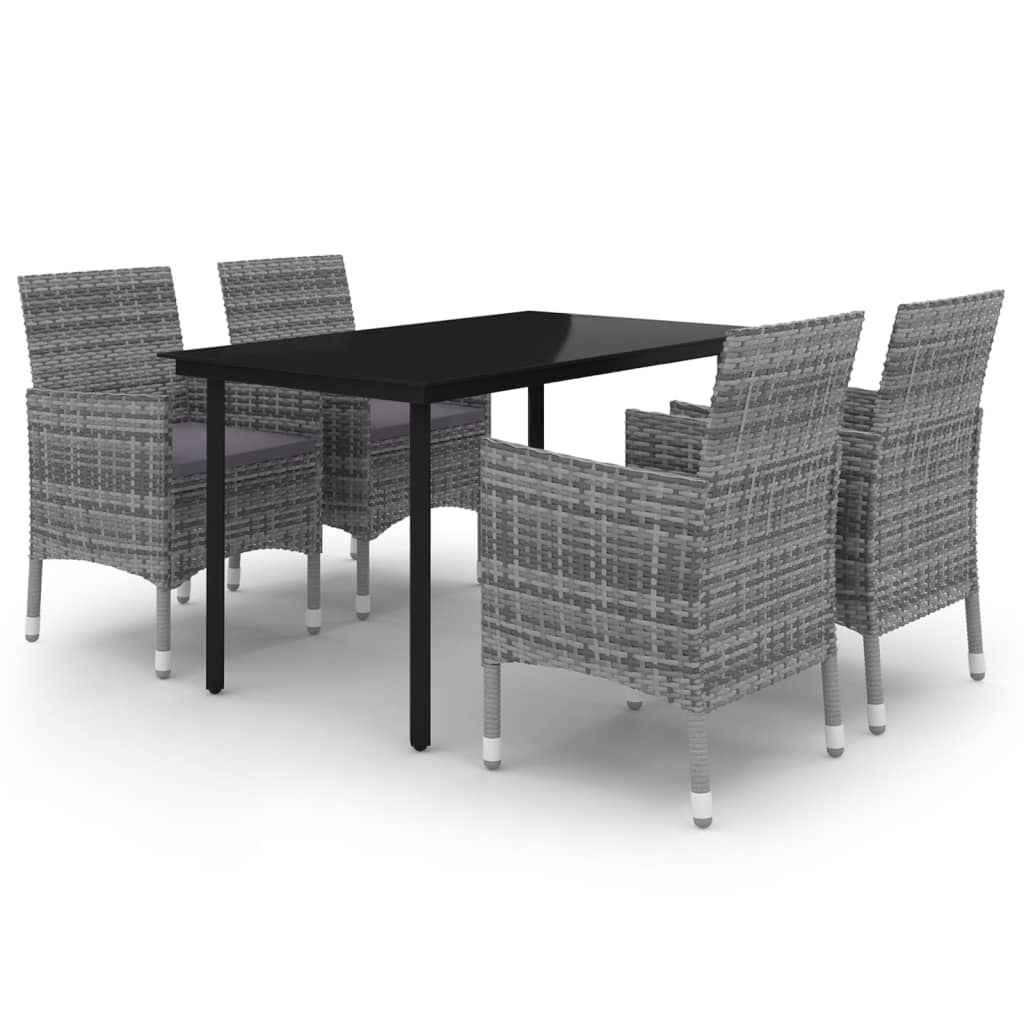 5 Piece Garden Dining Set Poly Rattan and Glass