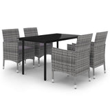 5 Piece Garden Dining Set Poly Rattan and Glass - Front View